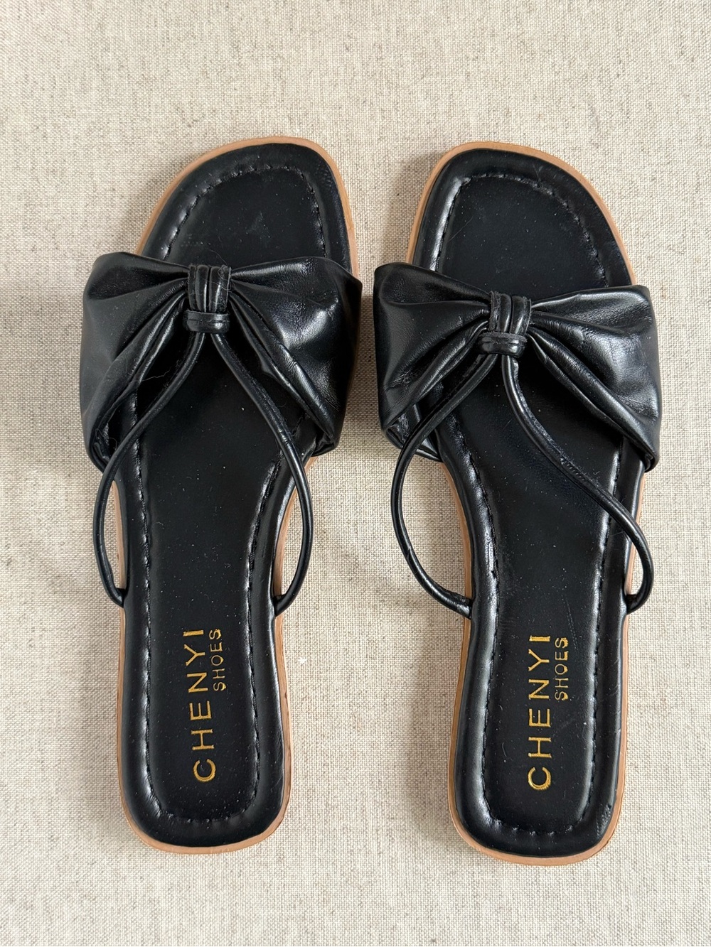 Black Bow Square Toe Flat Sandals Size 8.5 NWOT